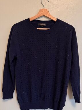 Jaeger Navy V-Neck Sweater with Subtle Stud Detail
